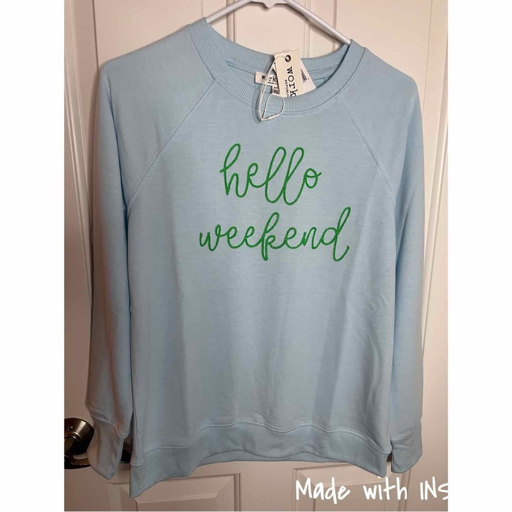 NEW S Workshop Republic Long Sleeve “Hello Weekend” Top